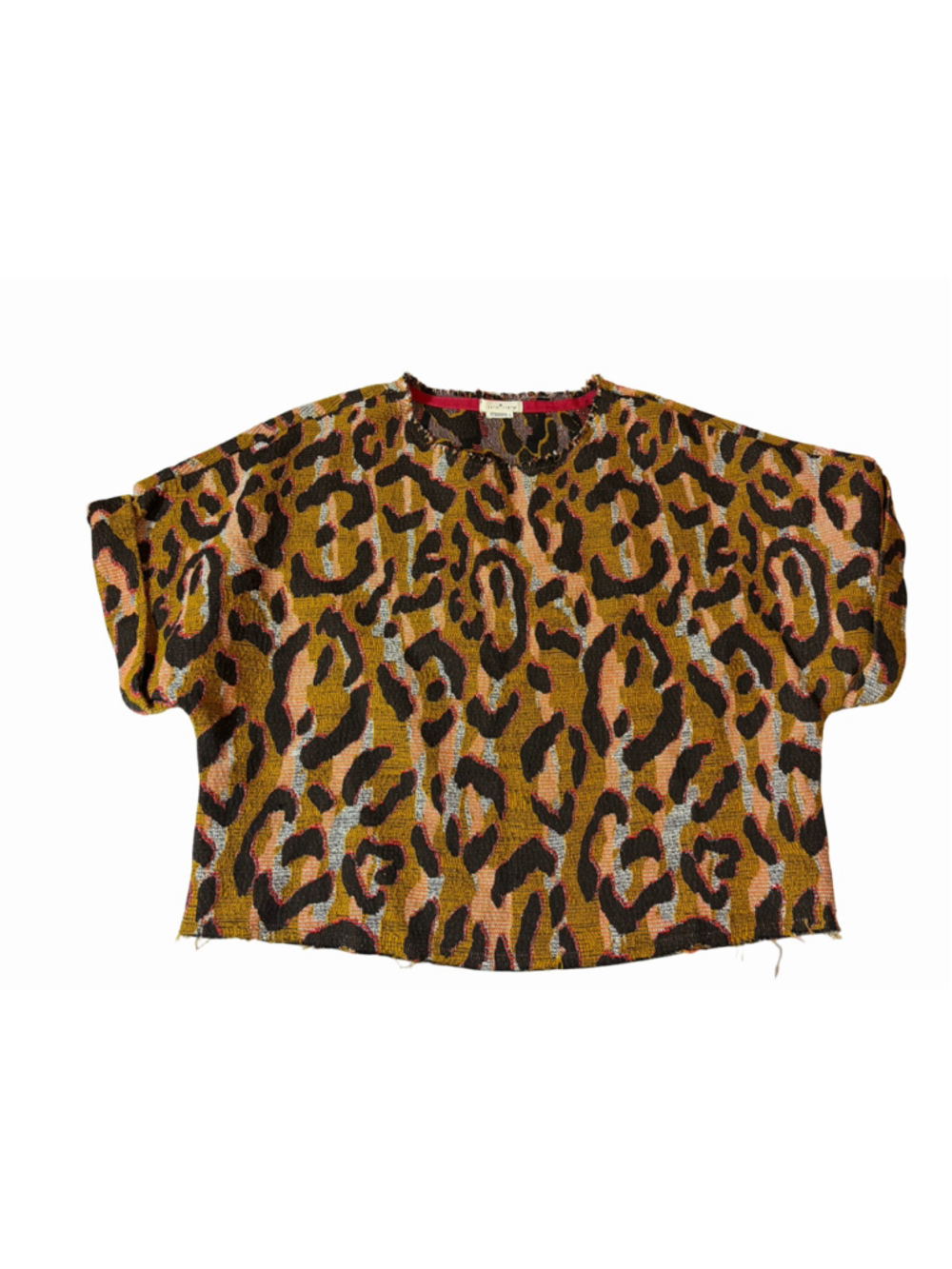 34°N 118°W Leopard Print Textured Boxy Cropped Top Small Made in USA